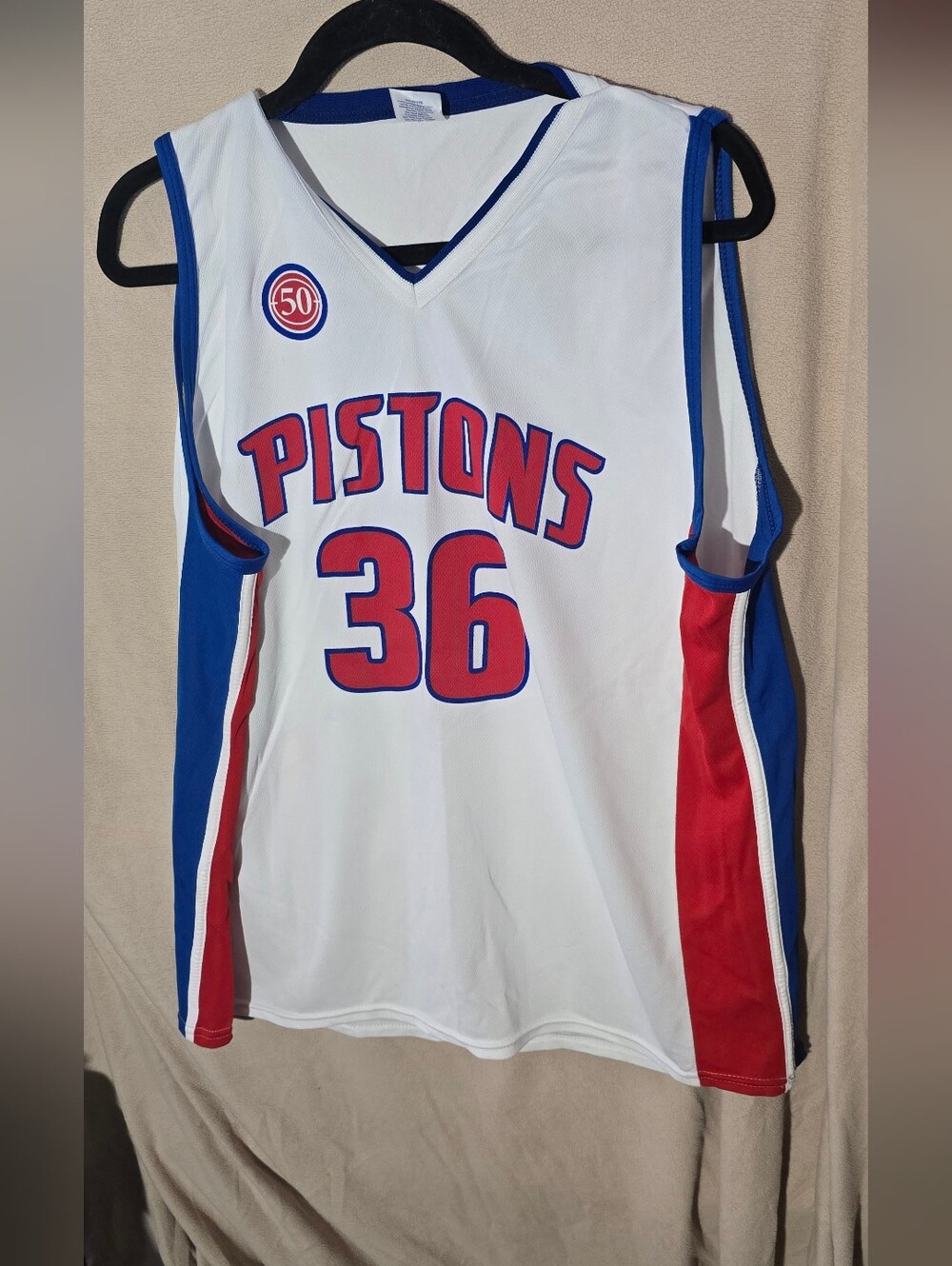 Detroit Pistons #36 Wallace White Basketball Jersey - Red & Blue